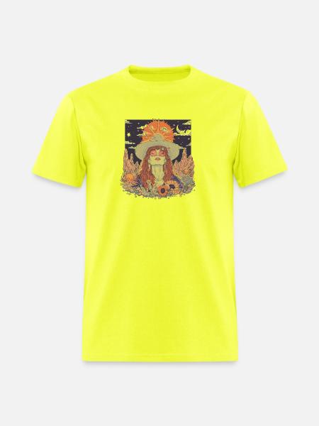 Mystic Sunflower Dreamer Illustration - Men's T-Shirt - safety green