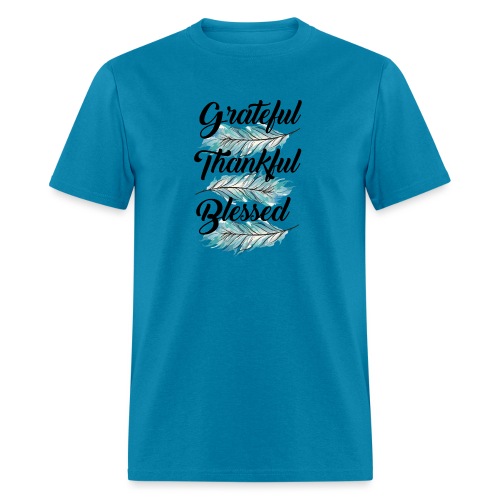 feather blue grateful thankful blessed - Men's T-Shirt
