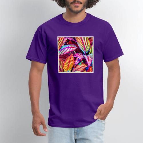 Striped Neon Leaves Design - Men's T-Shirt