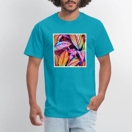 Striped Neon Leaves Design - Men's T-Shirt