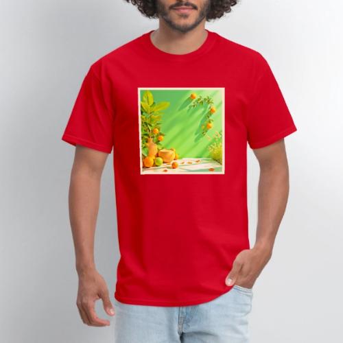 Vibrant Orange Green Still Life Design - Men's T-Shirt