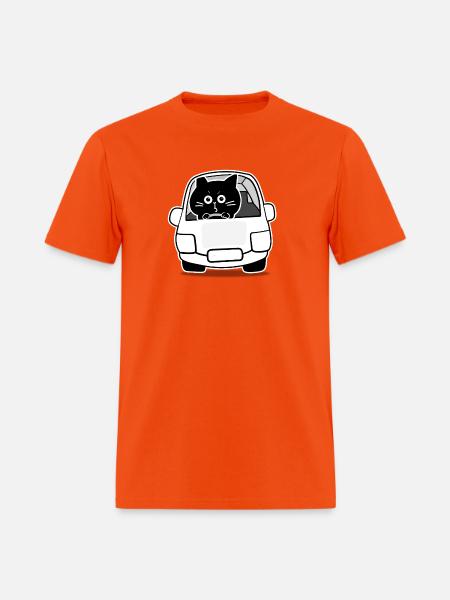 Chubby Black Cat Expressions - driver cat - Men's T-Shirt - orange