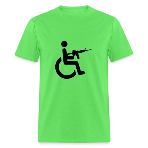 Wheelchair user armed with a automatic M16 rifle - Men's T-Shirt