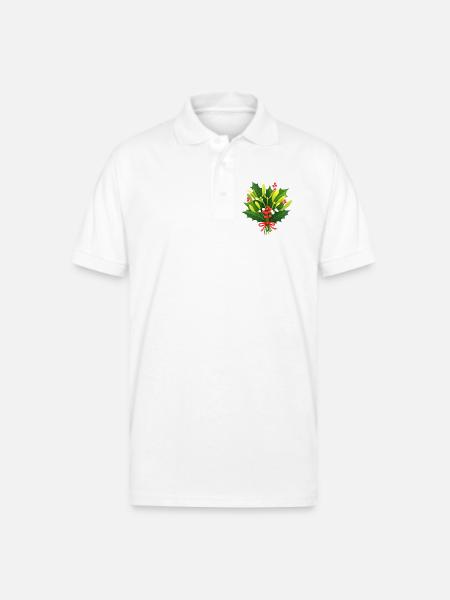 Festive Holly Botanical Design - Gildan Unisex 50/50 Jersey Polo - white