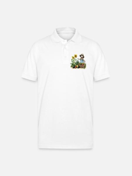 Harvest Sunflower Scarecrow - Gildan Unisex 50/50 Jersey Polo - white