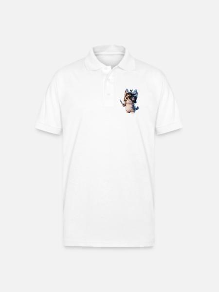 Ninja Kitten with Dagger - Gildan Unisex 50/50 Jersey Polo - white