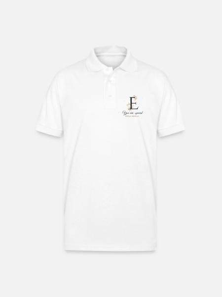 Elegant E with Gold Flourish - Gildan Unisex 50/50 Jersey Polo - white
