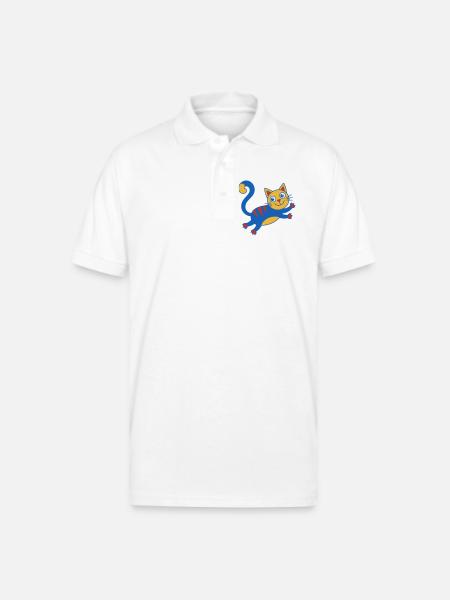 Vibrant Blue Cat Cartoon - Gildan Unisex 50/50 Jersey Polo - white
