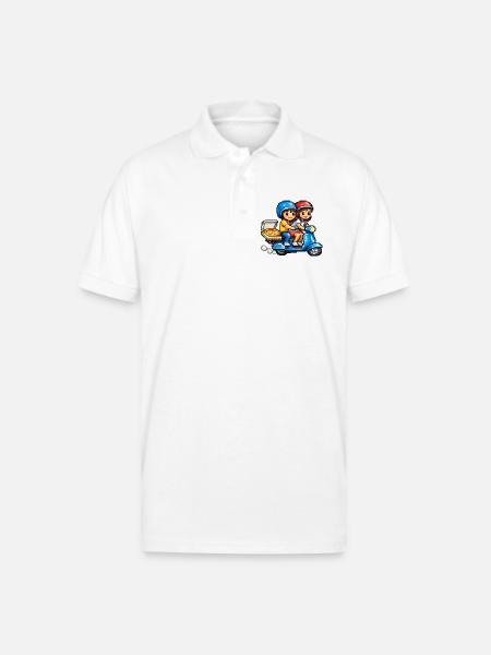 Boy and Girl on Vespa with Pizza! - Gildan Unisex 50/50 Jersey Polo - white