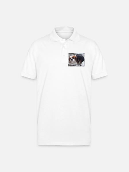 Cavalier Duo on Bench - Gildan Unisex 50/50 Jersey Polo - white