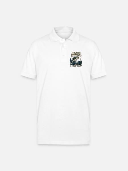 Jesus Saves I Just Cast Christian Fishing - Gildan Unisex 50/50 Jersey Polo - white