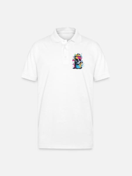 Skull Graffiti Spray Can - Gildan Unisex 50/50 Jersey Polo - white