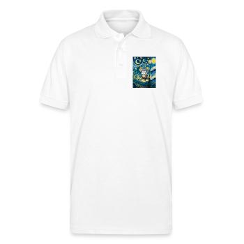 Owl with Starry Night Swirls - Gildan Unisex 50/50 Jersey Polo - white - Front