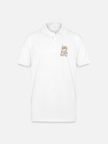Golden Dragon Embroidery Art - Gildan Unisex 50/50 Jersey Polo - white