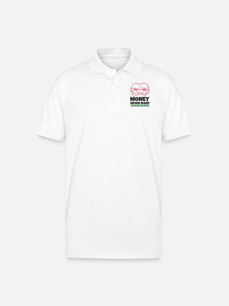 Money Never Sleep - Gildan Unisex 50/50 Jersey Polo - white