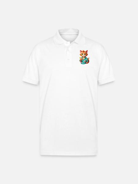 Hawaiian Casino Cat - Gildan Unisex 50/50 Jersey Polo - white