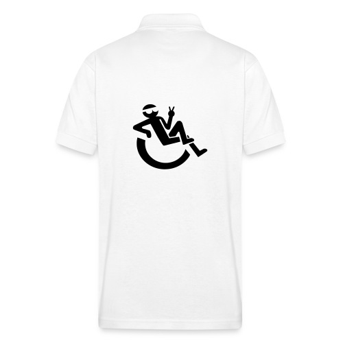 Relaxed happy wheelchair user symbol * - Gildan Unisex 50/50 Jersey Polo