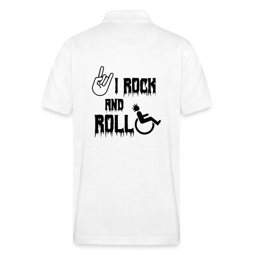 I rock and roll in my wheelchair. Roller, music * - Gildan Men’s 50/50 Jersey Polo
