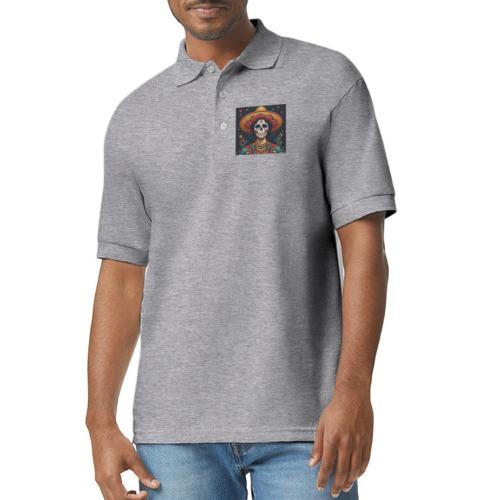 Charra Skull Art | Traditional Mexican Design - Gildan Unisex 50/50 Jersey Polo