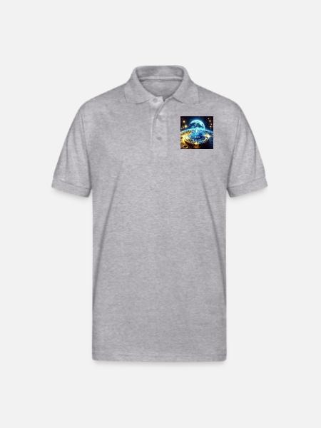 Blue Gold Crypto Coin - Gildan Unisex 50/50 Jersey Polo - heather gray