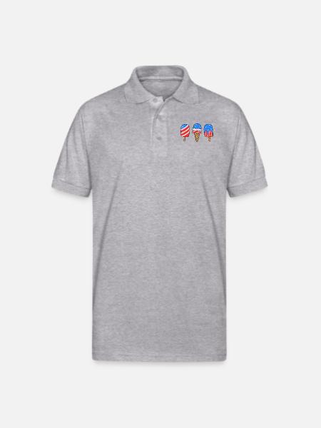 4th July Ice American - Gildan Unisex 50/50 Jersey Polo - heather gray