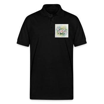 Watercolor Lily Bouquet - Gildan Unisex 50/50 Jersey Polo - black - Front