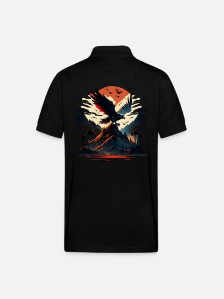 Golden eagle on snow mountain - Gildan Unisex 50/50 Jersey Polo - black