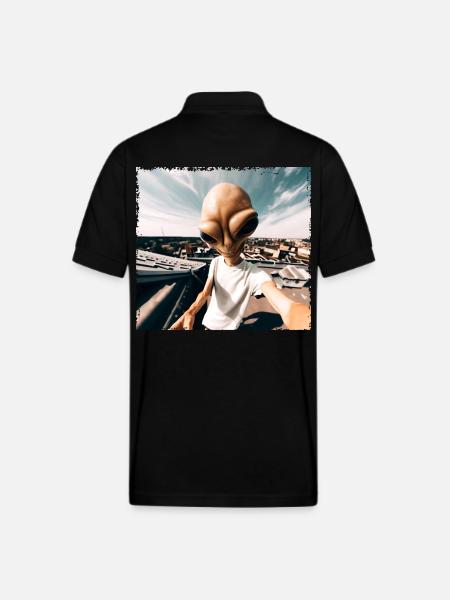 Alien Rooftop Selfie - Gildan Unisex 50/50 Jersey Polo - black