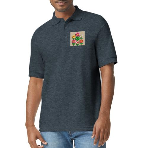 3D Flowers and Butterflies in Amber, Floral Design - Gildan Unisex 50/50 Jersey Polo