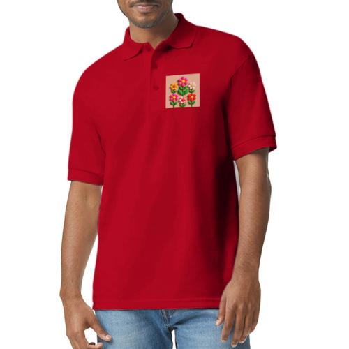 3D Flowers and Butterflies in Amber, Floral Design - Gildan Unisex 50/50 Jersey Polo