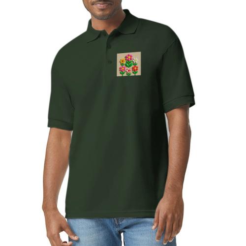 3D Flowers and Butterflies in Amber, Floral Design - Gildan Unisex 50/50 Jersey Polo