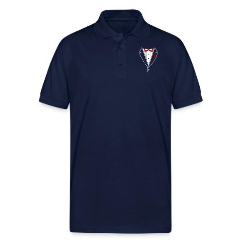 Tuxedo Shirt with Red bowtie - Gildan Unisex 50/50 Jersey Polo