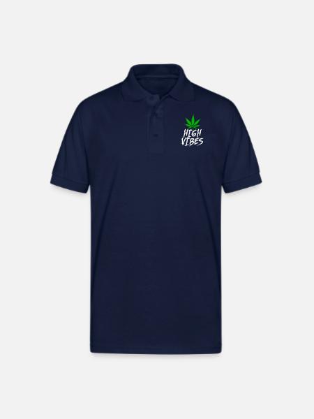 High Vibes Weed Leaf - Gildan Unisex 50/50 Jersey Polo - navy
