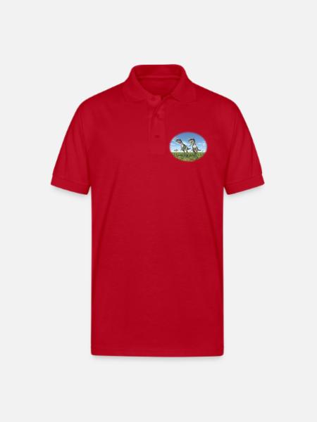 Monolophosaurus in a Prehistoric Landscape - Gildan Unisex 50/50 Jersey Polo - red