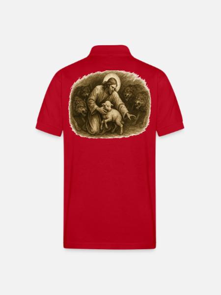 Shepherd and Lamb Among Wolves - Gildan Unisex 50/50 Jersey Polo - red