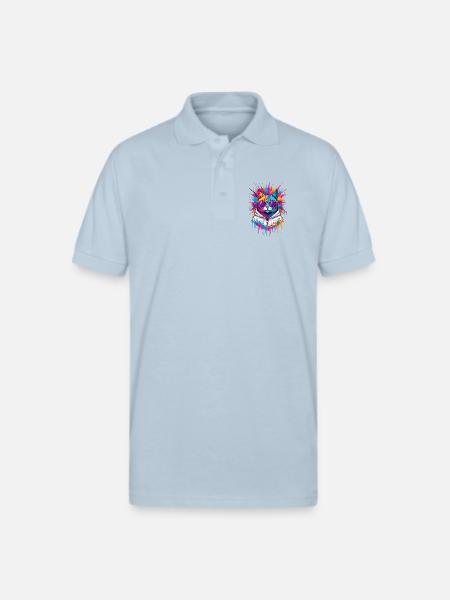 Neon Splash Cat Hoodie - Gildan Unisex 50/50 Jersey Polo - light blue