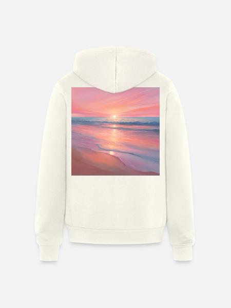 Pink Sunset Ocean Scene - Unisex Full Zip Hoodie - vintage white