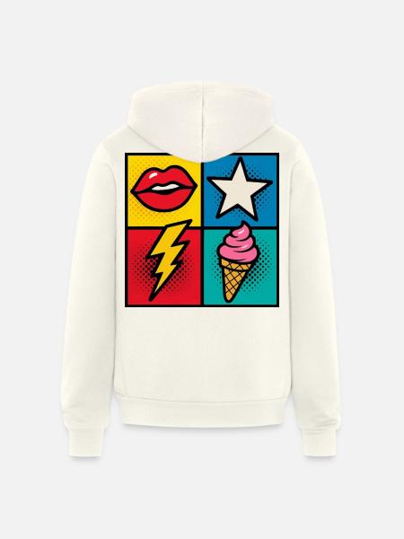 Kiss & Cone Pop - Unisex Full Zip Hoodie - vintage white