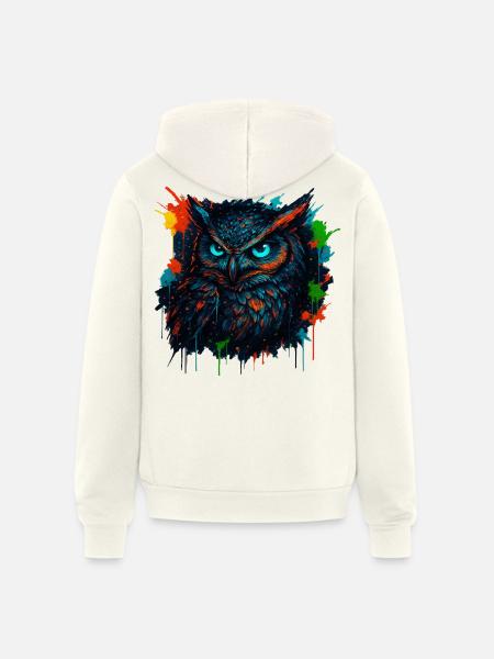 Owl Neon Splash - Unisex Full Zip Hoodie - vintage white