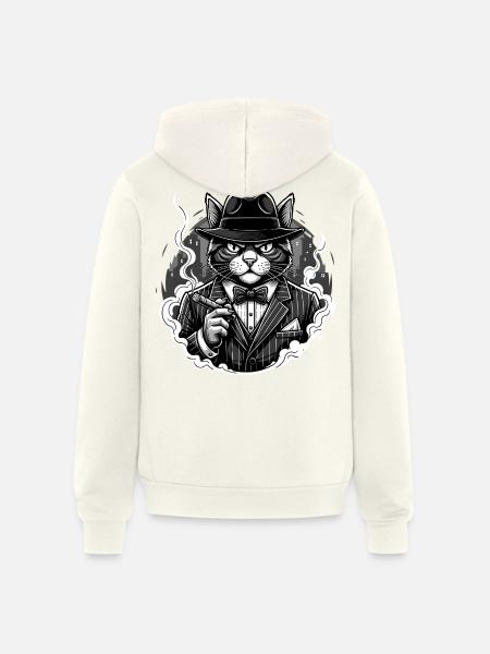 Noir Cat Gangster in Suit - Unisex Full Zip Hoodie - vintage white