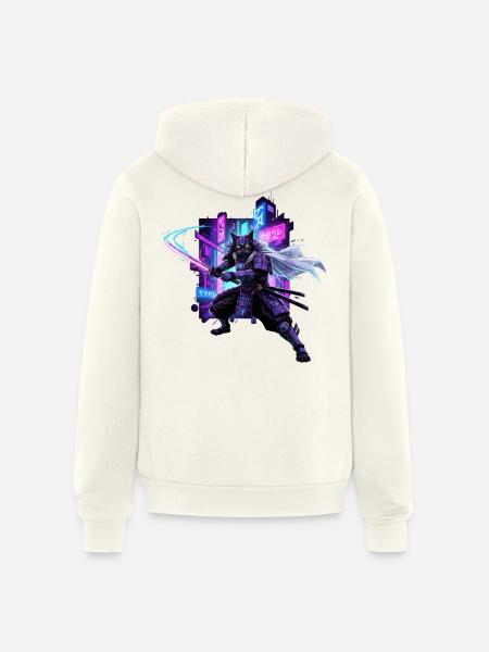 Cyber Kat Ninja Neon City - Unisex Full Zip Hoodie - vintage white