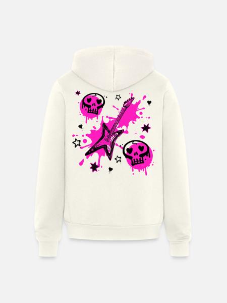 Neon Skull Guitar Splash - Unisex Full Zip Hoodie - vintage white