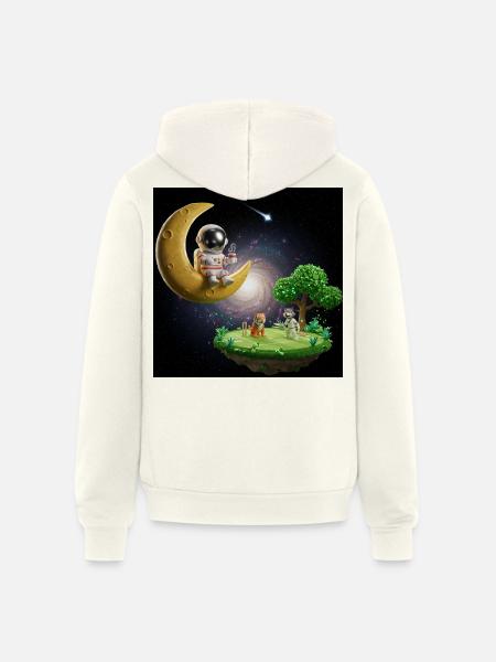 Astronaut on Moonlit Island - Unisex Full Zip Hoodie - vintage white