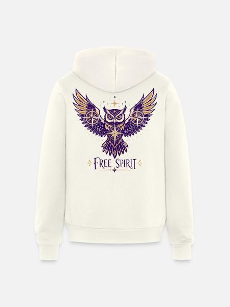  Free Spirit Owl & Stars - Unisex Full Zip Hoodie - vintage white