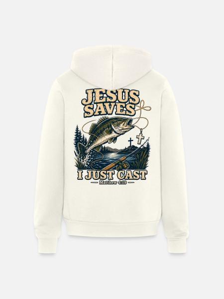 Jesus Saves I Just Cast Christian Fishing - Unisex Full Zip Hoodie - vintage white
