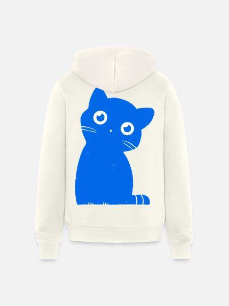 Azure Blue Cat Silhouette - Unisex Full Zip Hoodie - vintage white