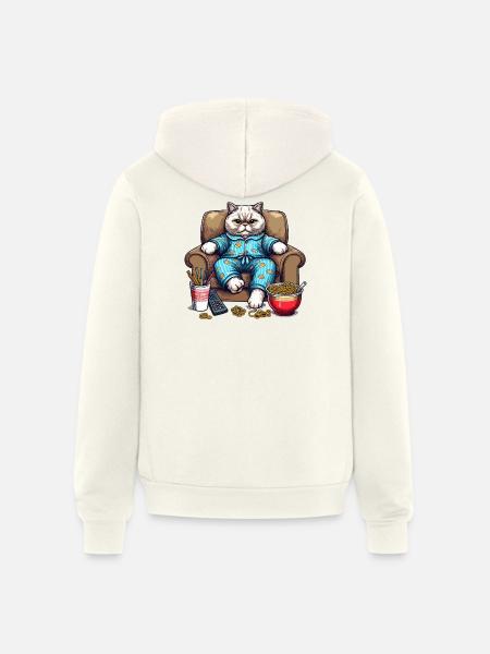 Cozy Cat in Blue Pajamas - Unisex Full Zip Hoodie - vintage white