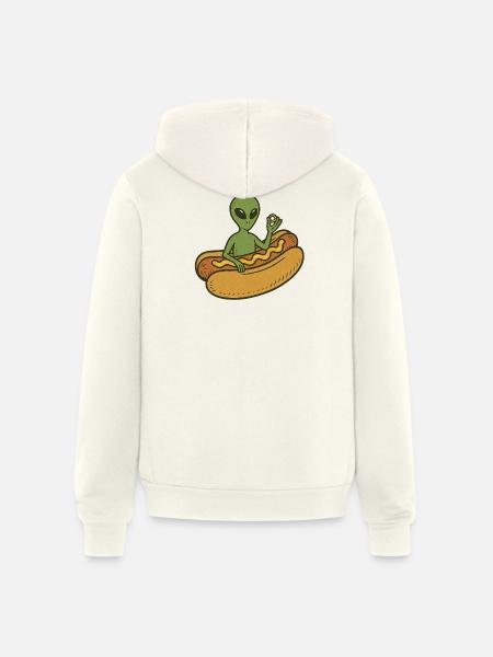 Alien Hot Dog Casual Illustration - Unisex Full Zip Hoodie - vintage white