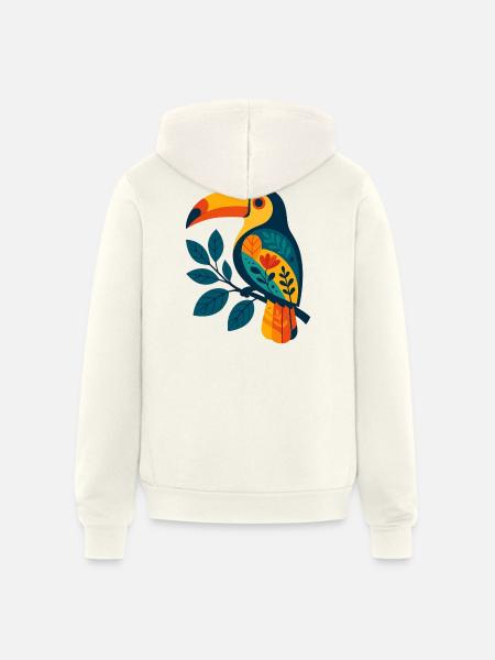 Bold Tropical Toucan Art - Unisex Full Zip Hoodie - vintage white