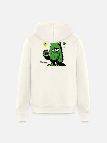 Grumpy Green Monster with Mug - Unisex Full Zip Hoodie - vintage white
